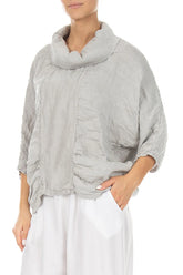 Cowl Neck Textured Cream Grey Silk Blouse 3