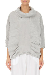 Cowl Neck Textured Cream Grey Silk Blouse 1