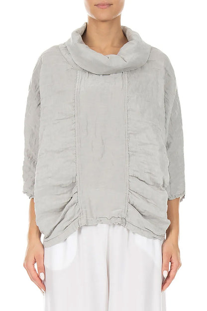 Cowl Neck Textured Cream Grey Silk Blouse 1