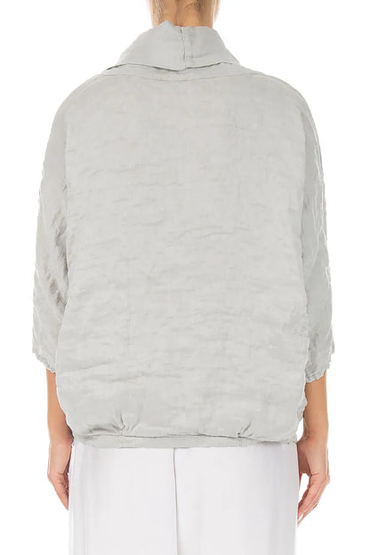 Cowl Neck Textured Cream Grey Silk Blouse 2