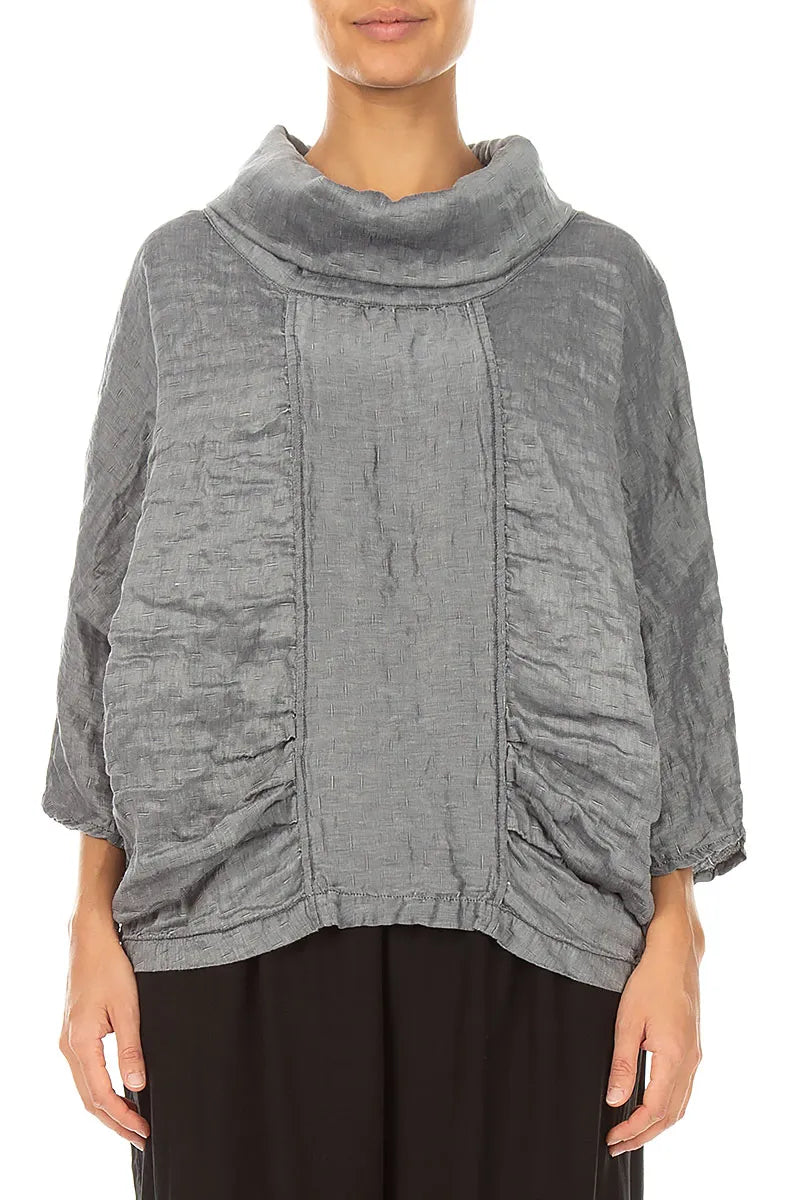 Cowl Neck Textured Silver Silk Blouse 1