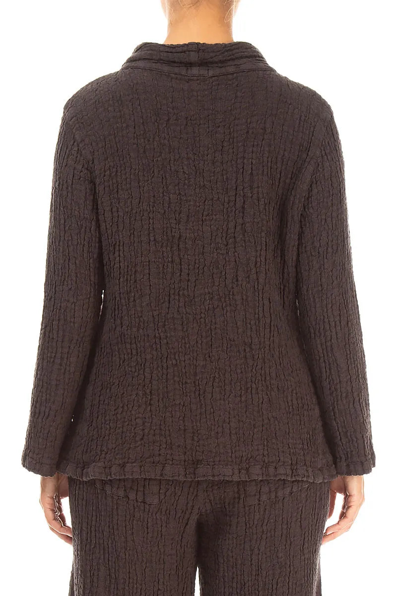 Cowl Neck Truffle Brown Textured Linen Blouse 2