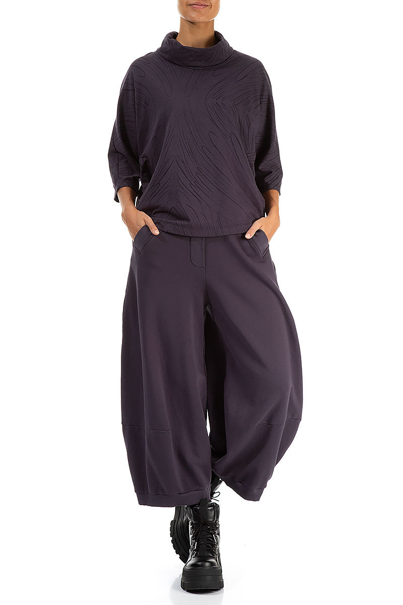 Cowl Neck Vintage Violet Feathers Cotton Blouse 4