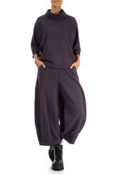 Cowl Neck Vintage Violet Feathers Cotton Blouse 4