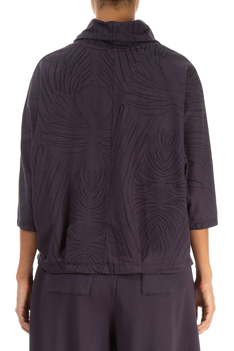 Cowl Neck Vintage Violet Feathers Cotton Blouse 2