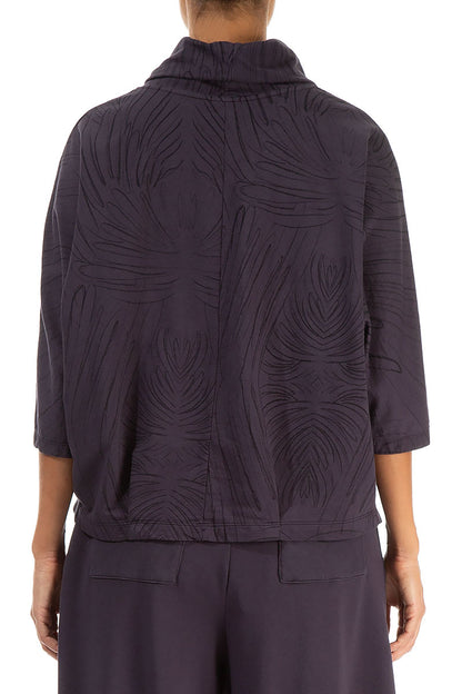 Cowl Neck Vintage Violet Feathers Cotton Blouse 2