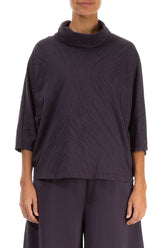 Cowl Neck Vintage Violet Feathers Cotton Blouse 1