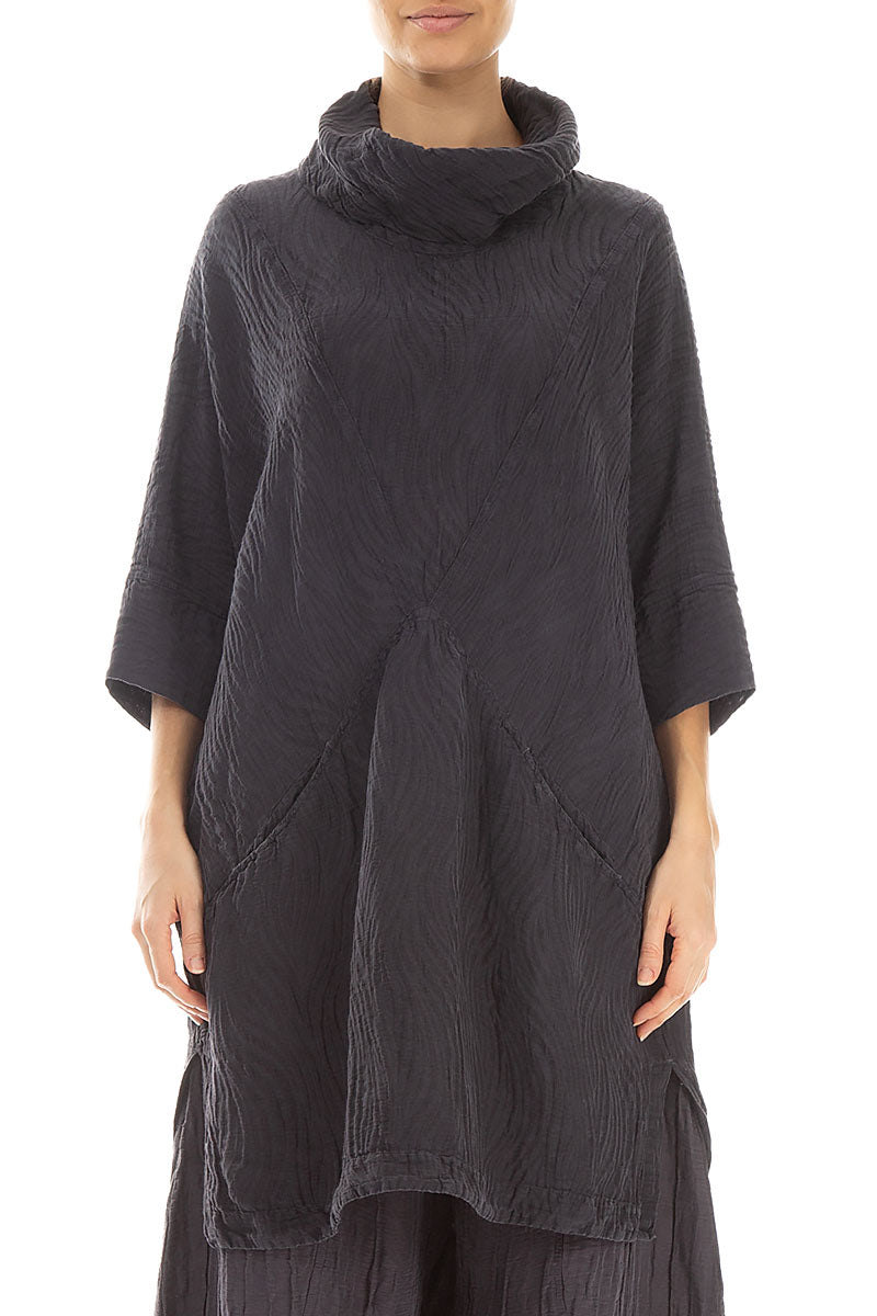 Cowl Neck Vintage Violet Waves Silk Tunic 1