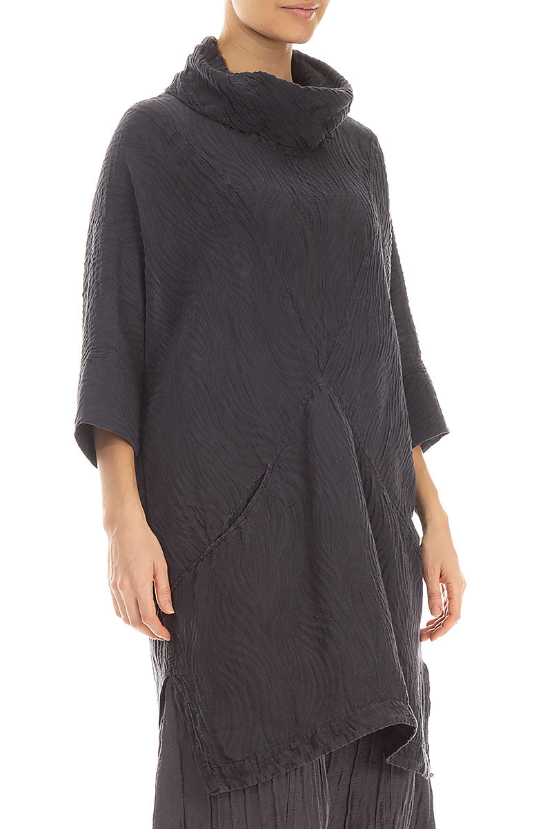 Cowl Neck Vintage Violet Waves Silk Tunic 3