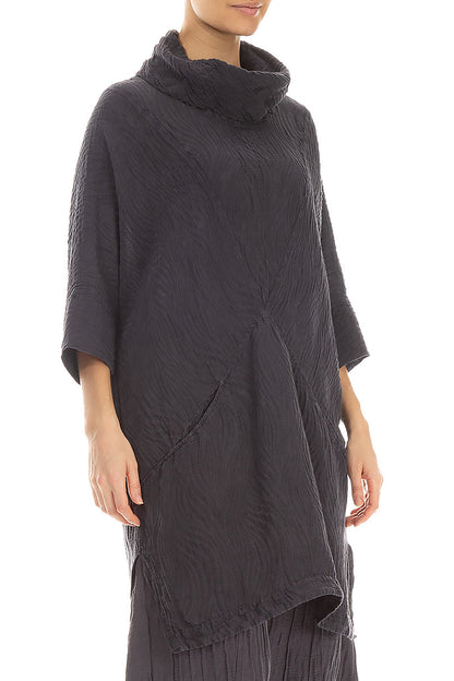 Cowl Neck Vintage Violet Waves Silk Tunic 3