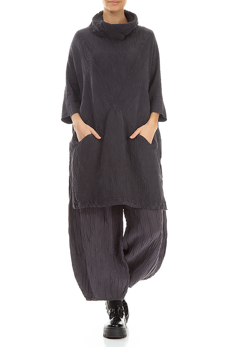 Cowl Neck Vintage Violet Waves Silk Tunic 4