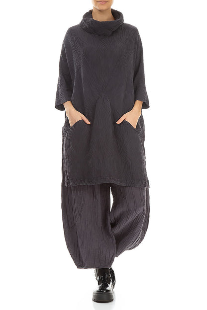 Cowl Neck Vintage Violet Waves Silk Tunic 4