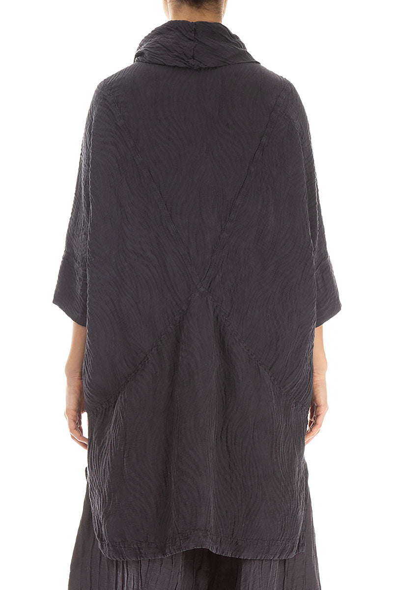 Cowl Neck Vintage Violet Waves Silk Tunic 2