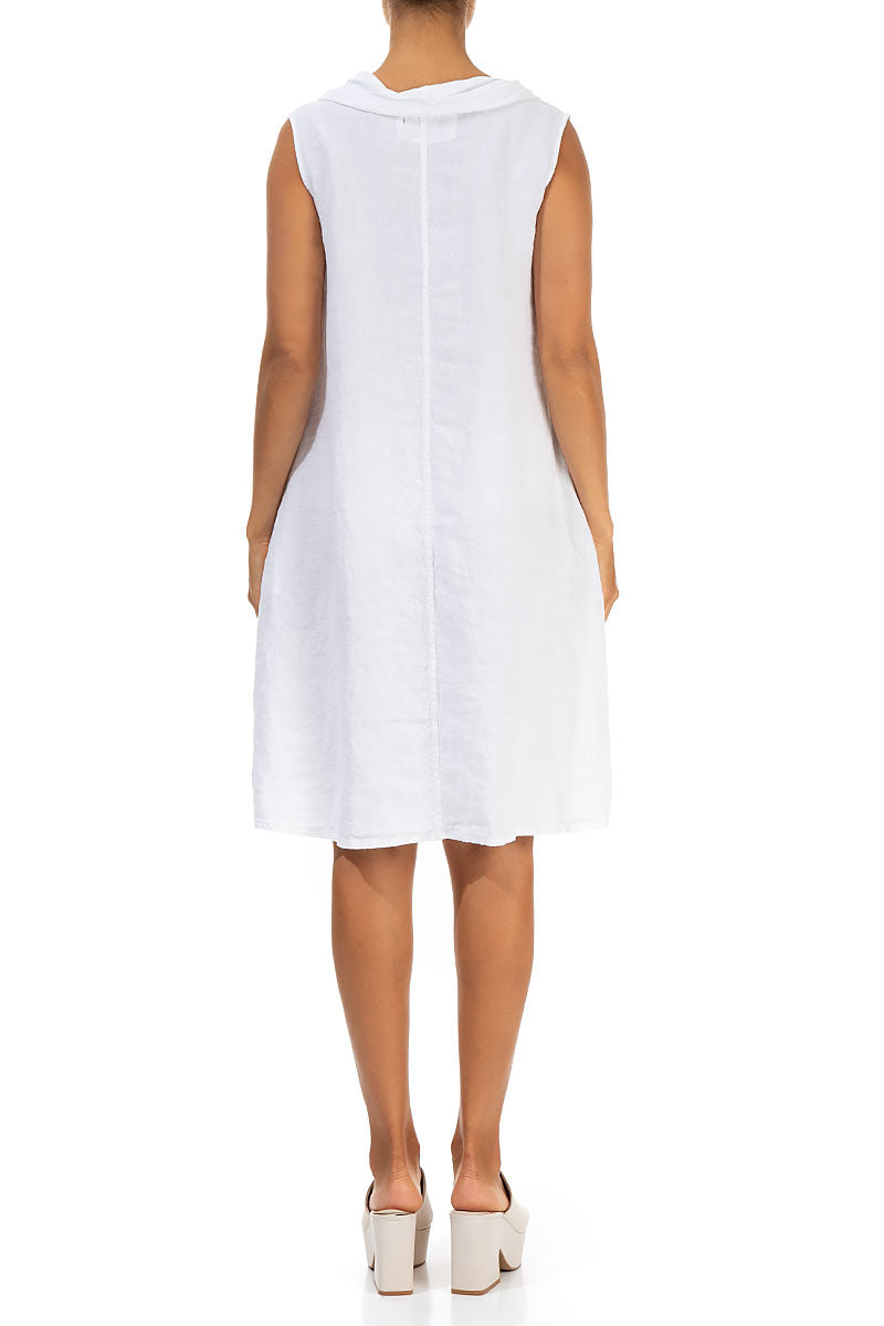 Cowl Neck White Linen Midi Dress