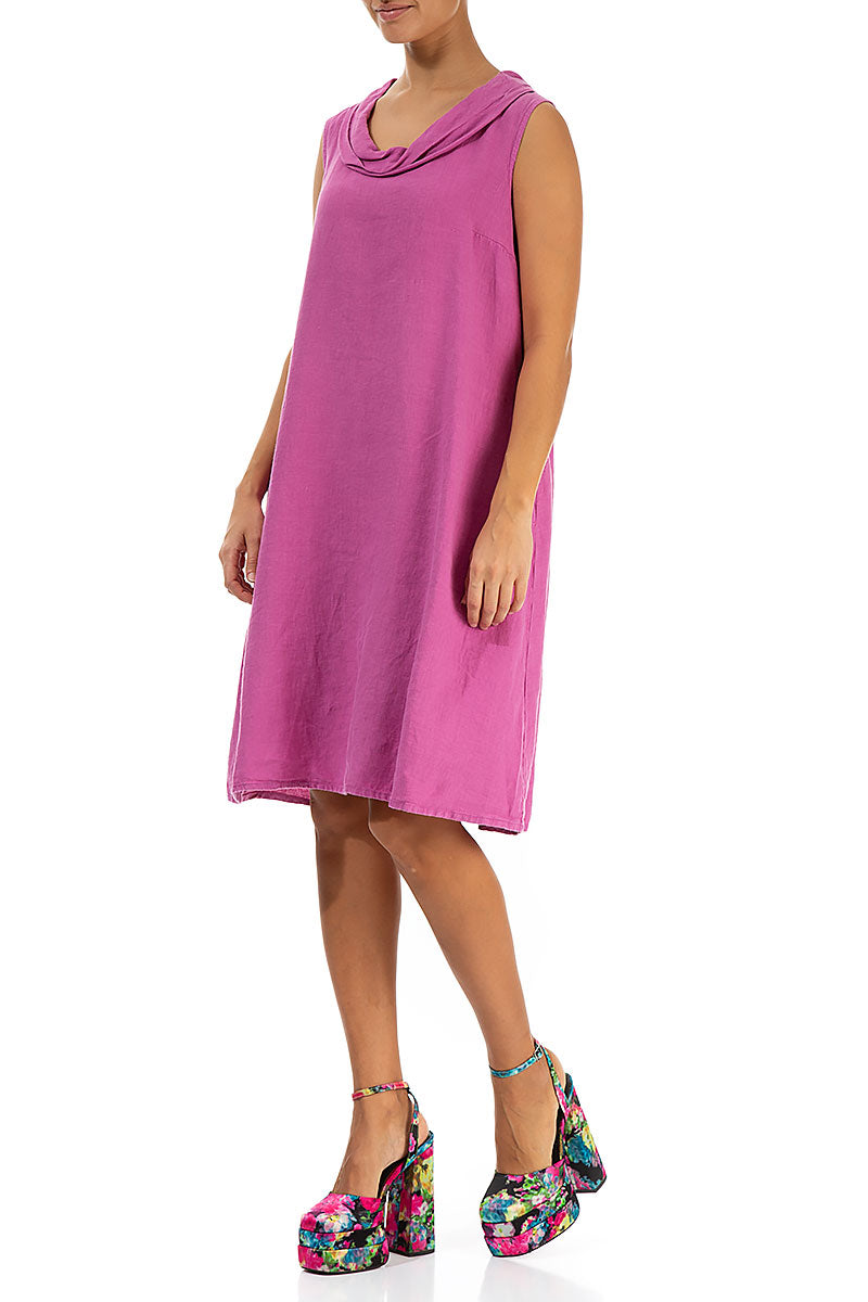 Cowl Neck Wild Berry Linen Midi Dress 3