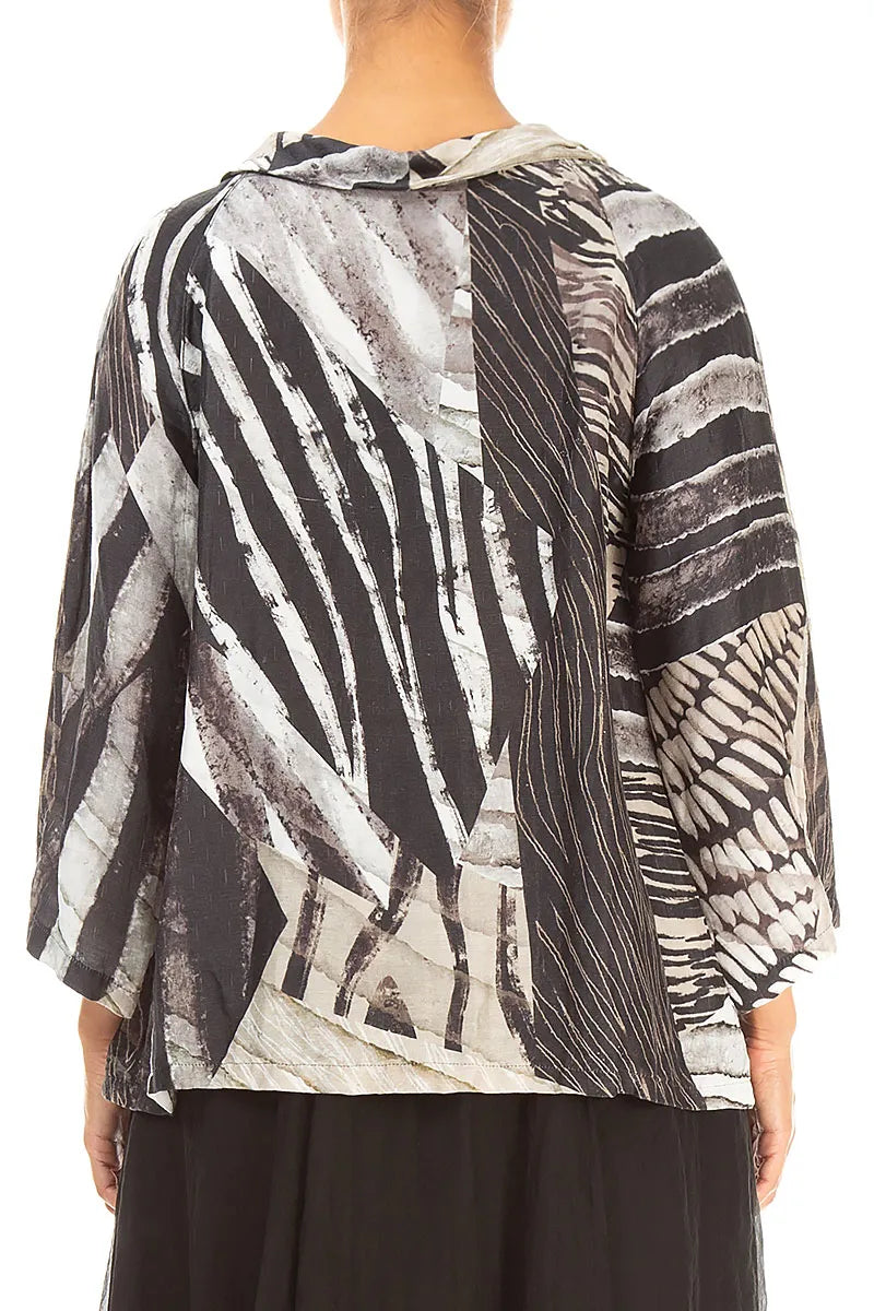 Soft Cowl Neck Wild Ink Textured Silk Blouse 2