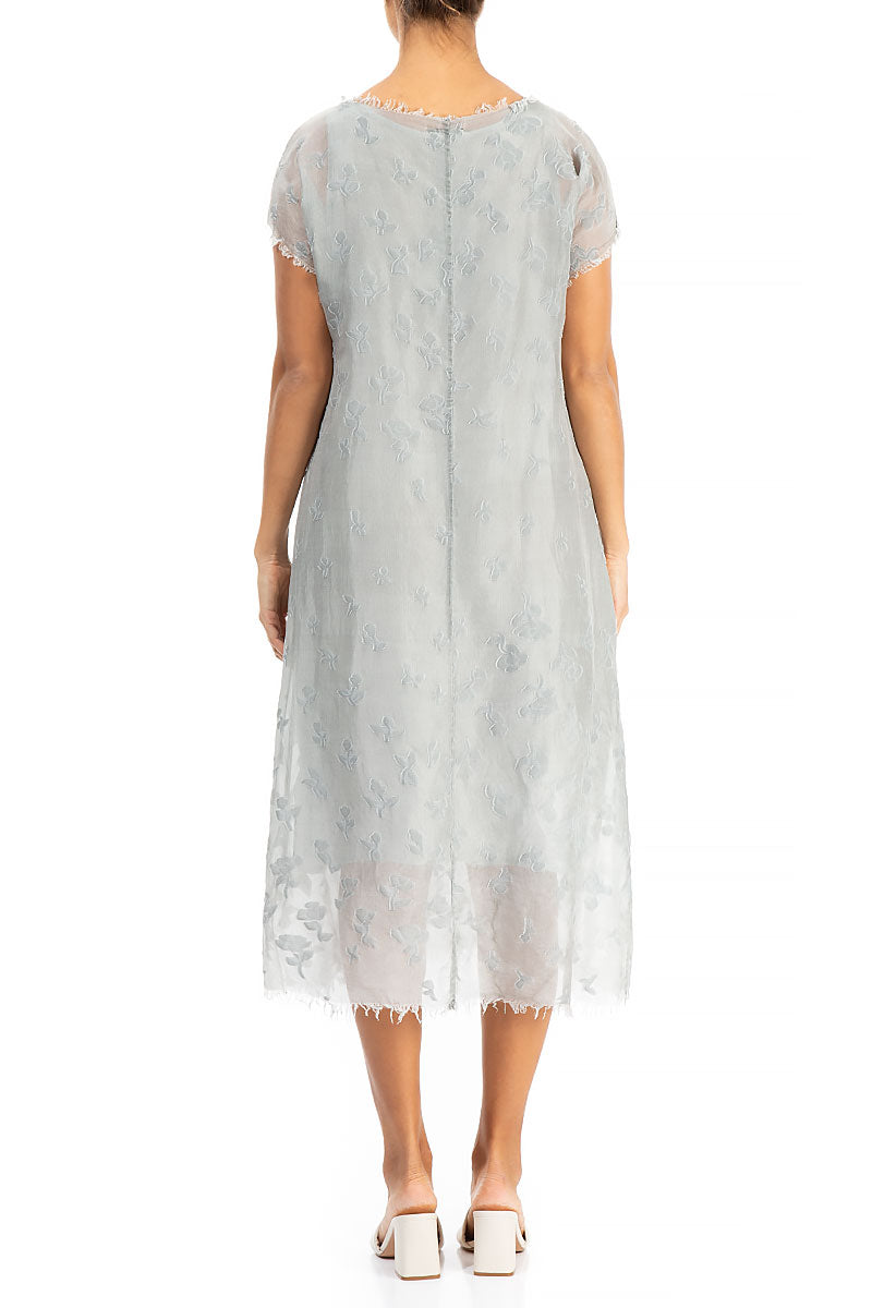 Cream Floral Texture Silk Dress