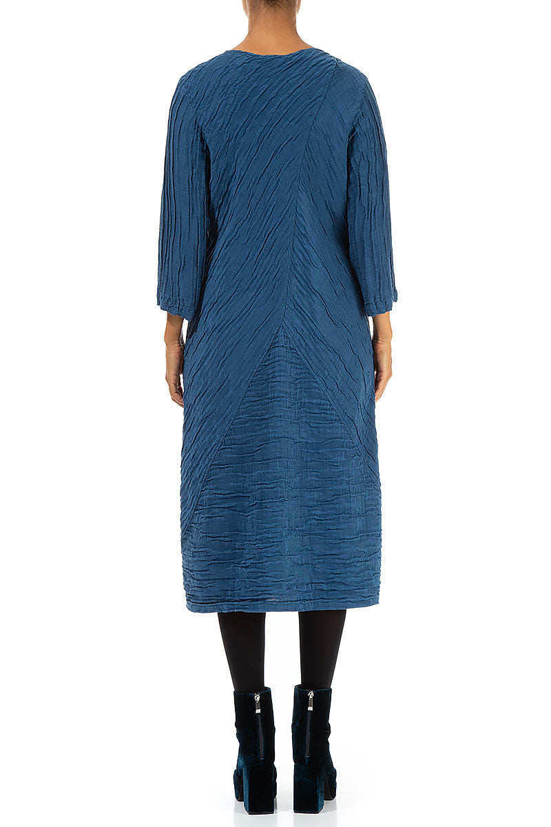 Crinkled Azure Silk Linen Midi Dress