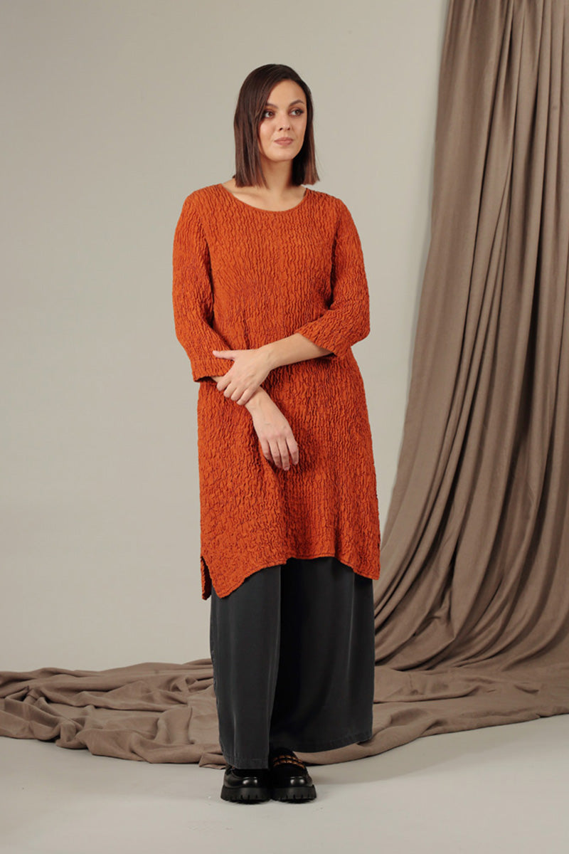 Crinkled Burnt Orange Silk Tunic