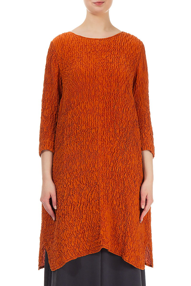 Crinkled Burnt Orange Silk Tunic