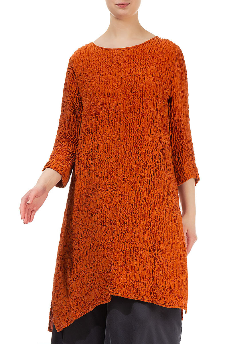 Crinkled Burnt Orange Silk Tunic