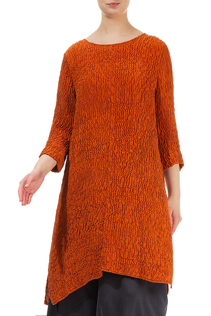 Crinkled Burnt Orange Silk Tunic