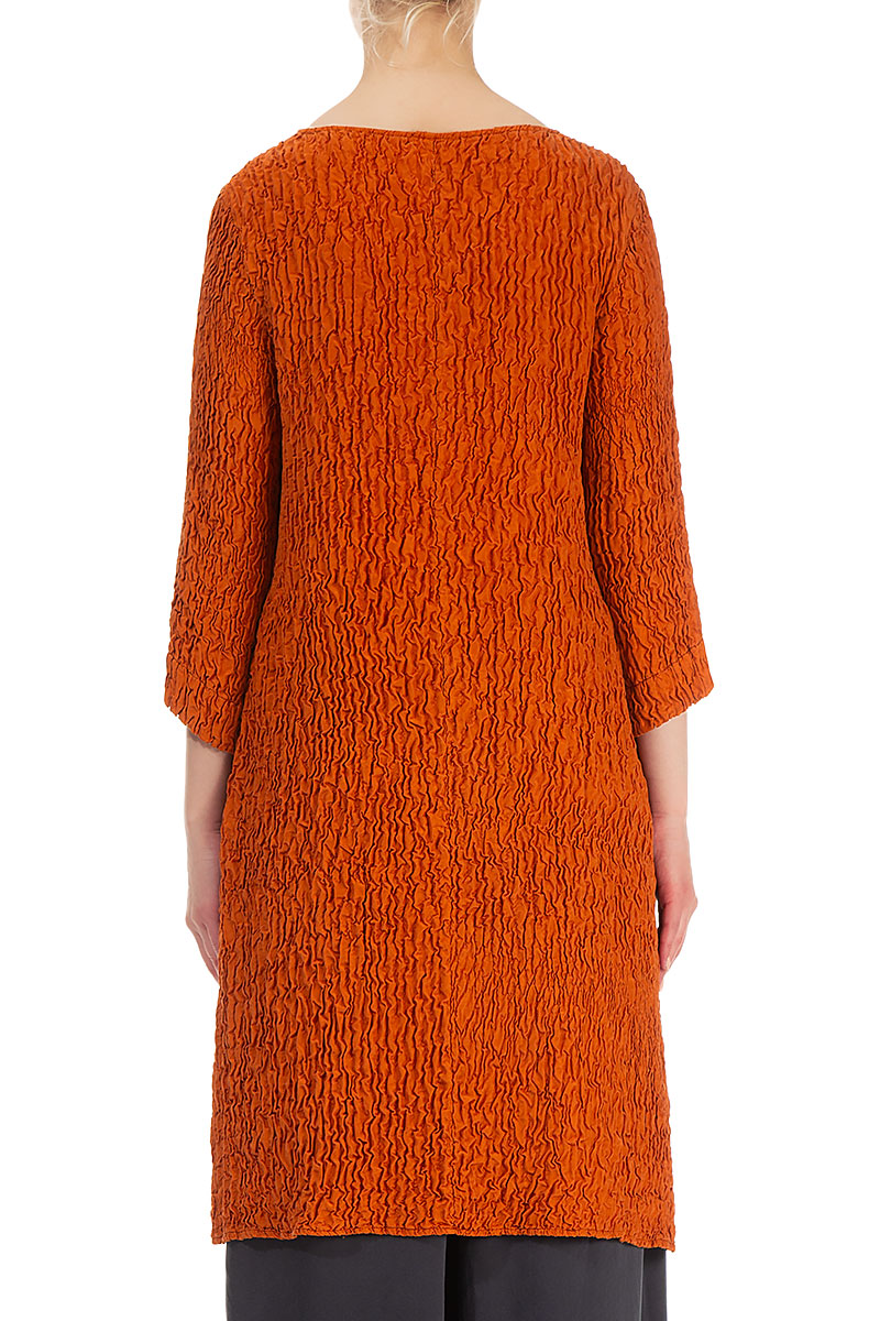 Crinkled Burnt Orange Silk Tunic