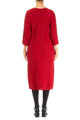 Crinkled Cherry Red Silk Linen Midi Dress 2