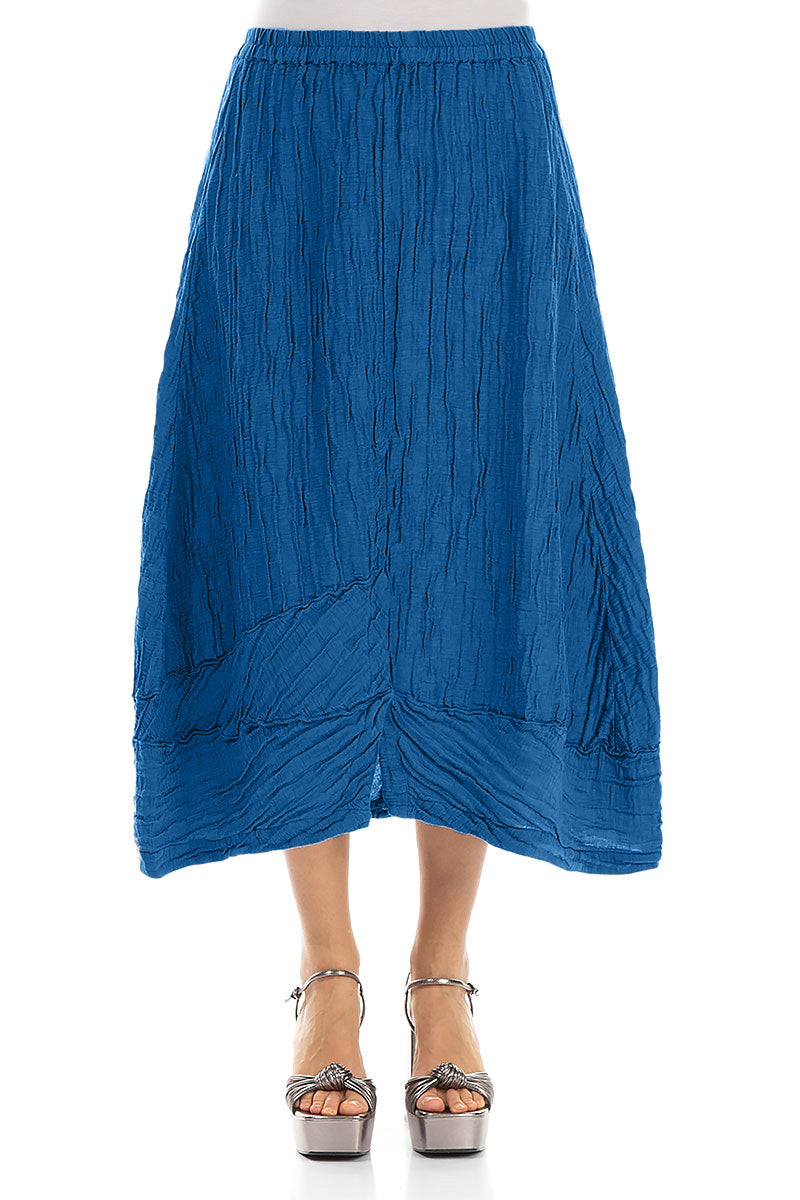 Crinkled Cobalt Blue Silk Linen Skirt