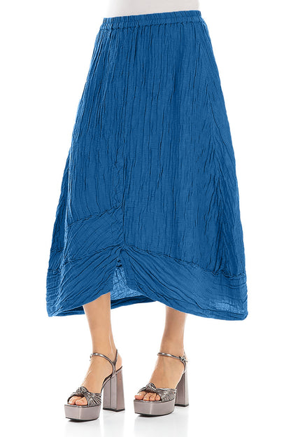 Crinkled Cobalt Blue Silk Linen Skirt