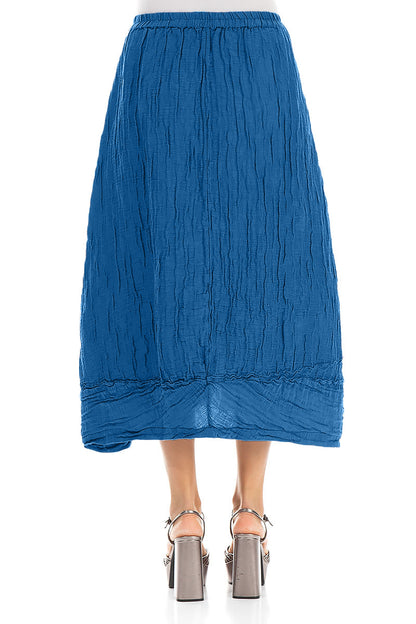 Crinkled Cobalt Blue Silk Linen Skirt