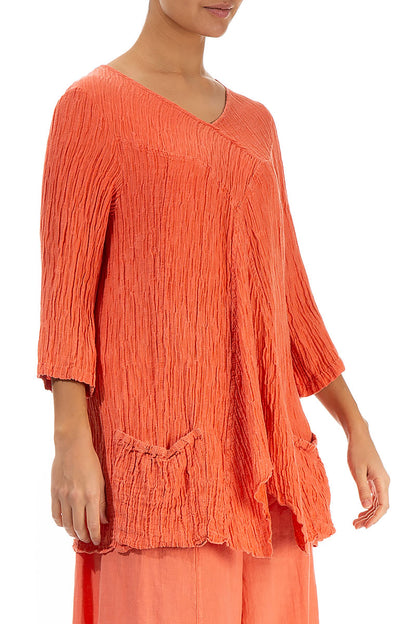 Crinkled Coral Silk Tunic 3