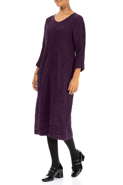 Crinkled Deep Plum Silk Linen Midi Dress 3