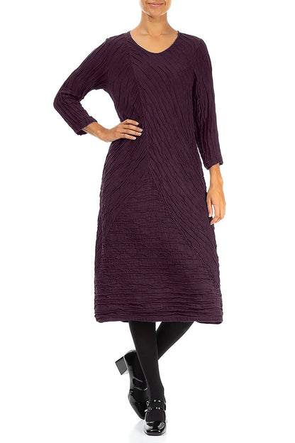 Crinkled Deep Plum Silk Linen Midi Dress 4