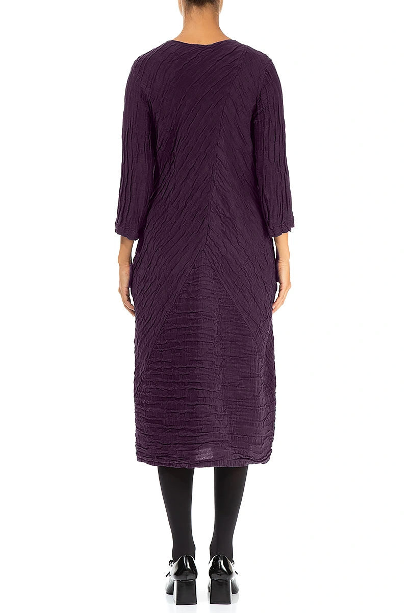 Crinkled Deep Plum Silk Linen Midi Dress 2