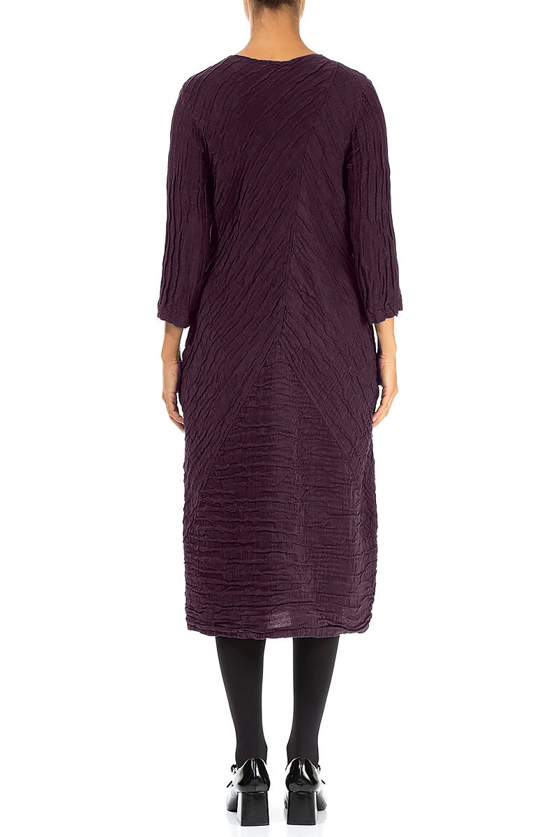 Crinkled Deep Plum Silk Linen Midi Dress 2