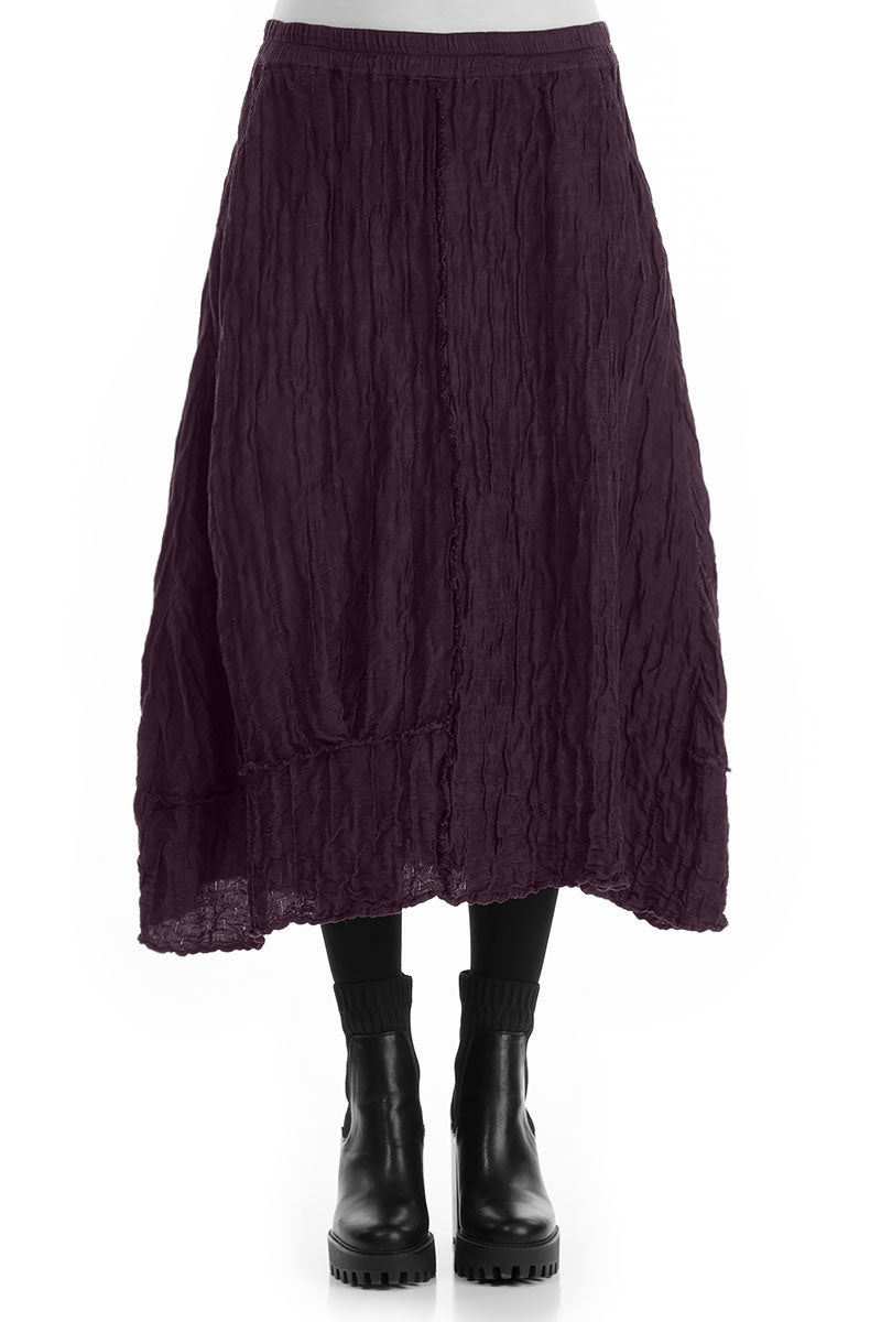 Crinkled Deep Plum Silk Linen Skirt