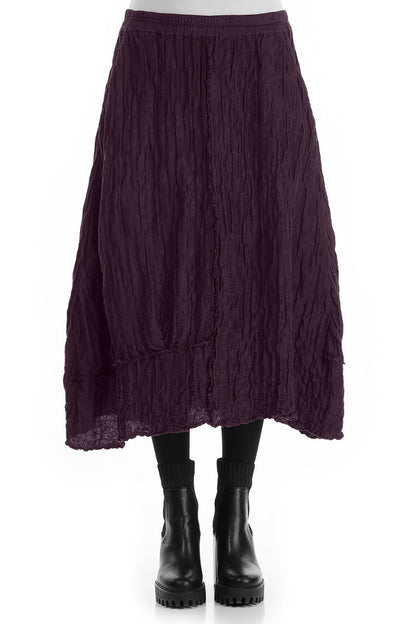 Crinkled Deep Plum Silk Linen Skirt