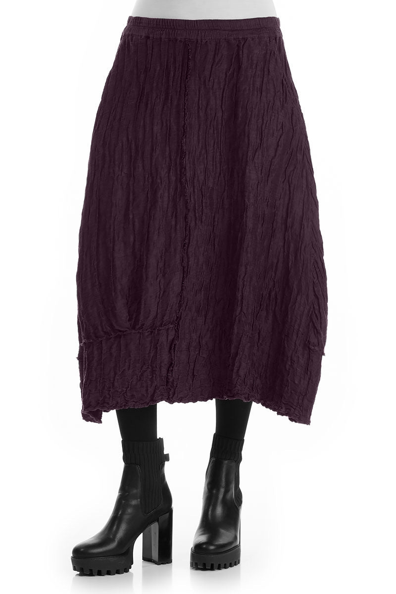 Crinkled Deep Plum Silk Linen Skirt