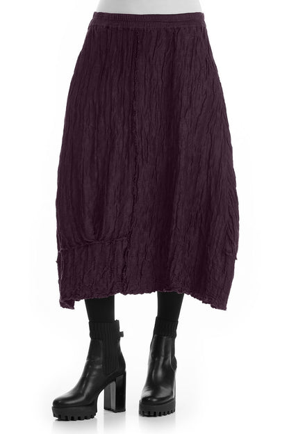 Crinkled Deep Plum Silk Linen Skirt