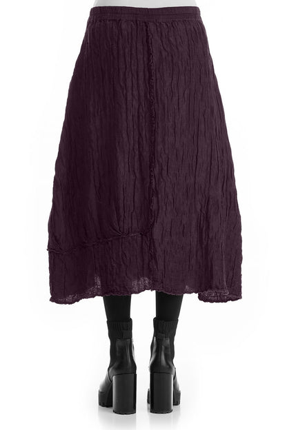 Crinkled Deep Plum Silk Linen Skirt