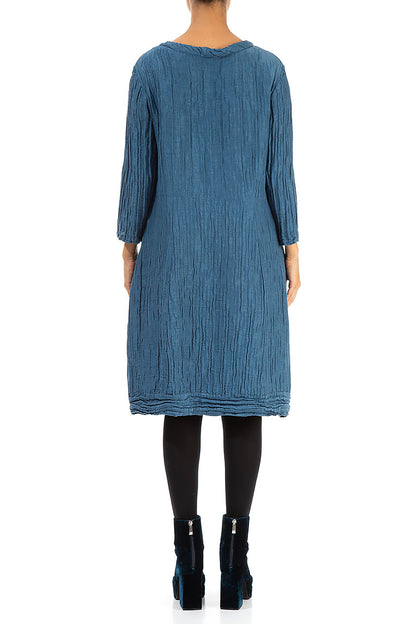 Crinkled Denim Silk Linen Midi Dress