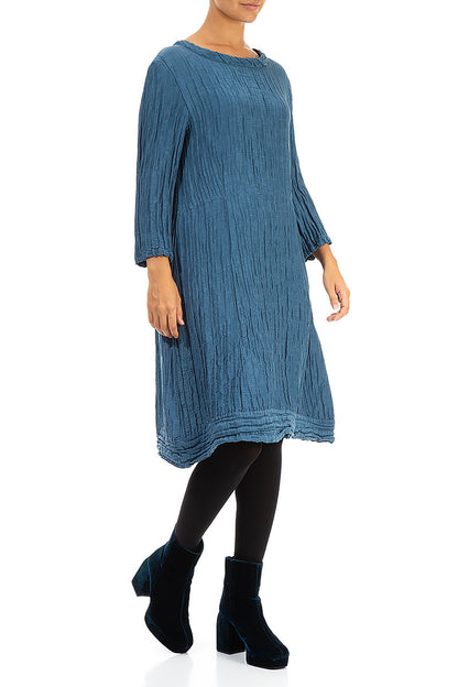 Crinkled Denim Silk Linen Midi Dress