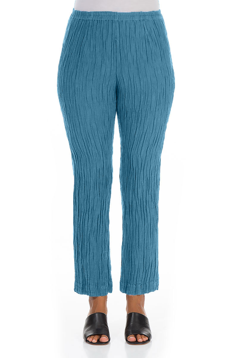 Crinkled Denim Silk Trousers