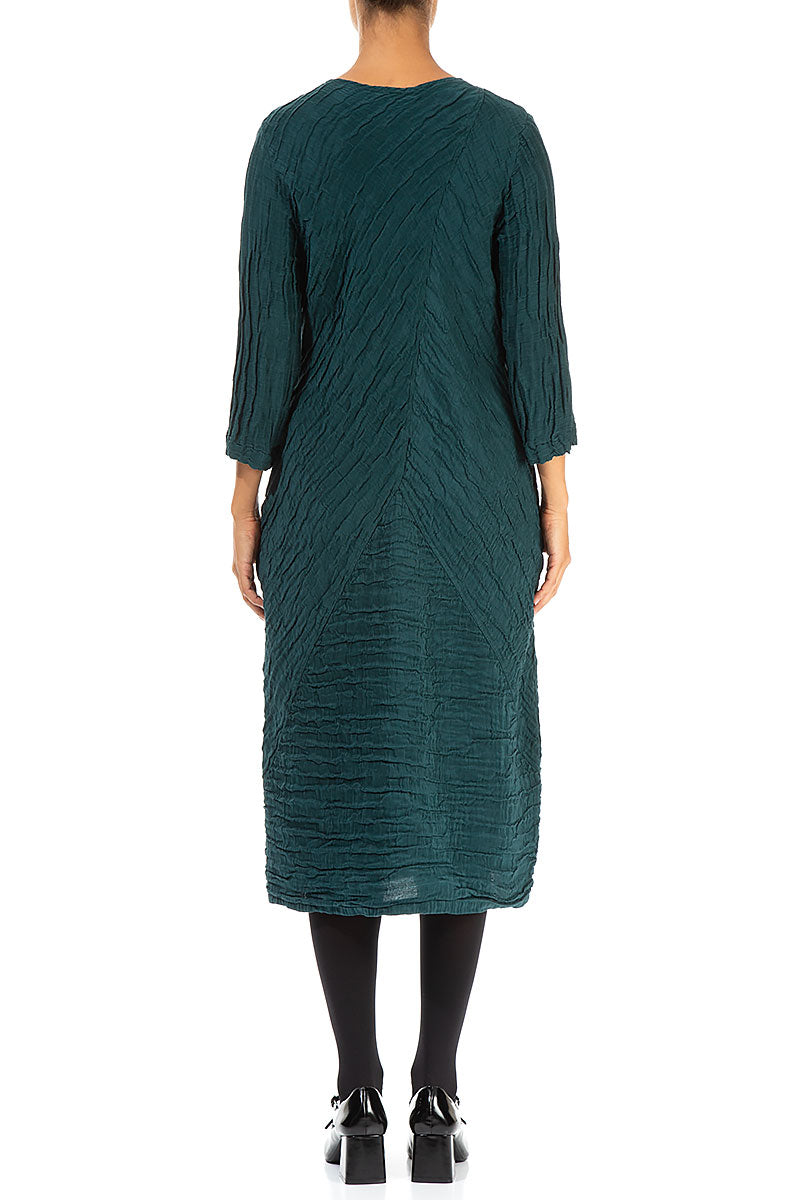 Crinkled Emerald Silk Linen Midi Dress