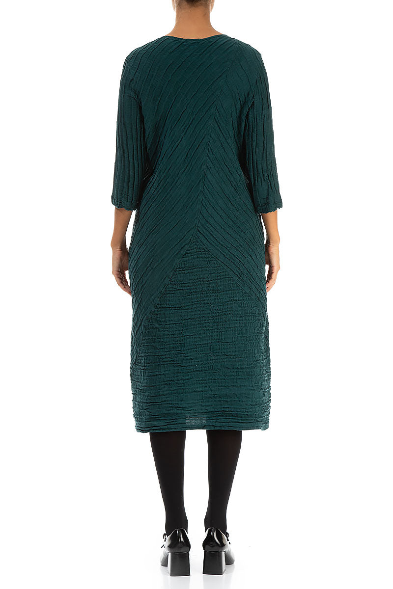 Crinkled Emerald Silk Linen Midi Dress