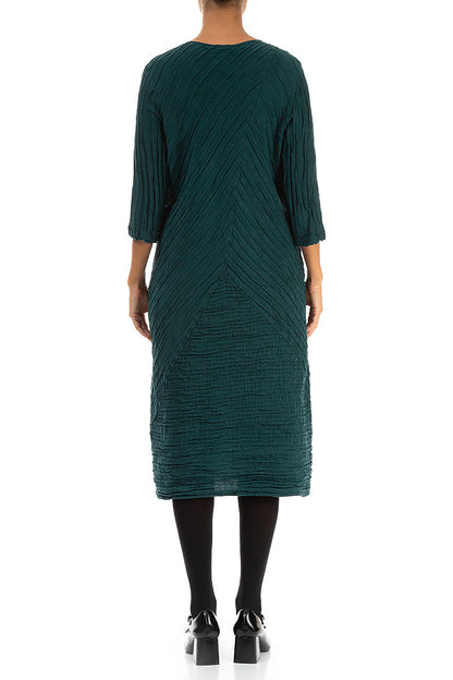 Crinkled Emerald Silk Linen Midi Dress