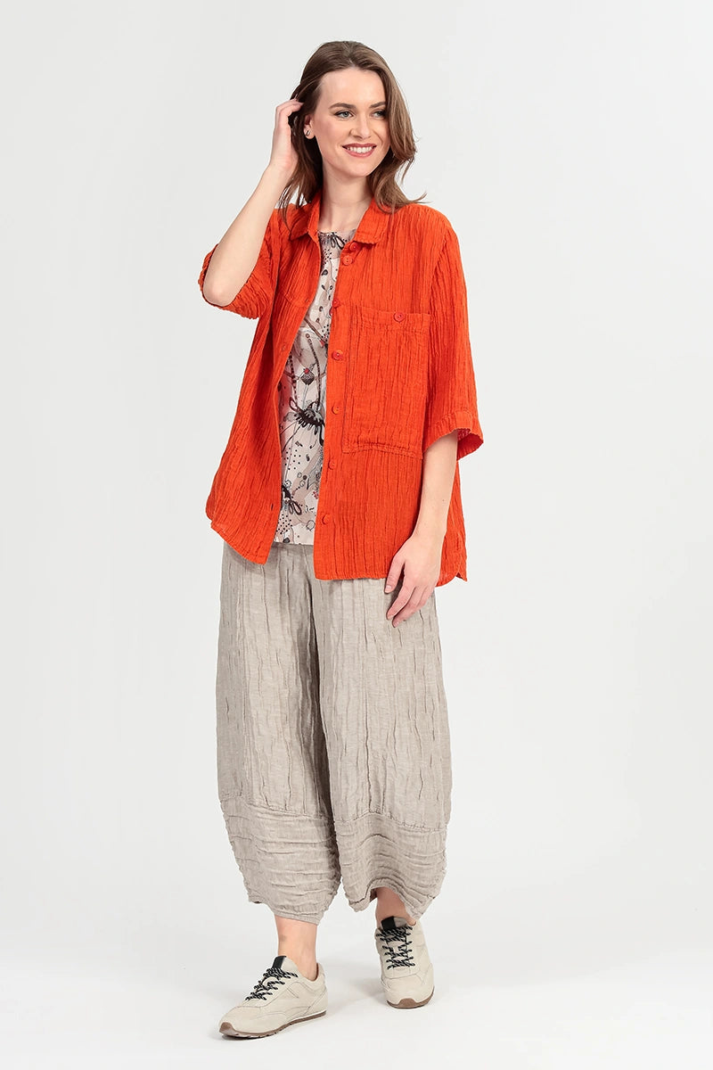 Crinkled Flame Orange Silk Shirt