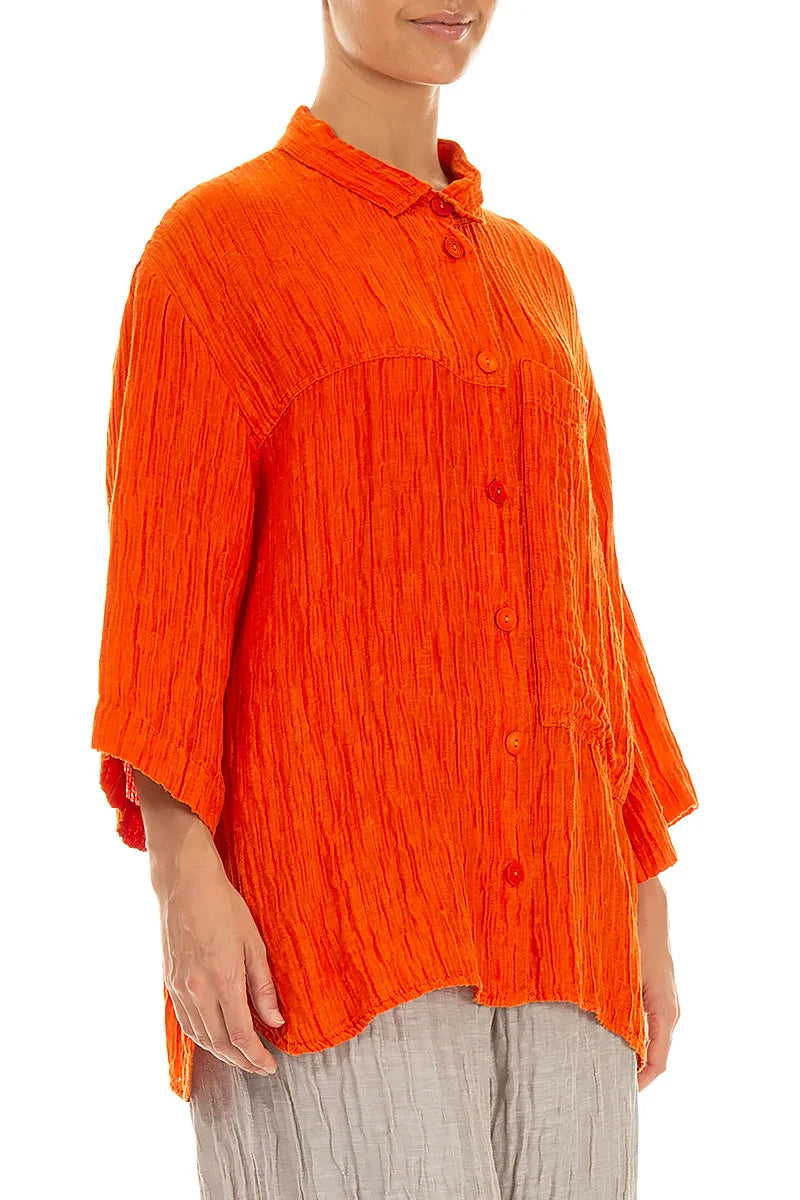 Crinkled Flame Orange Silk Shirt 3