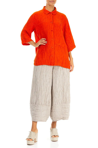 Crinkled Flame Orange Silk Shirt 5